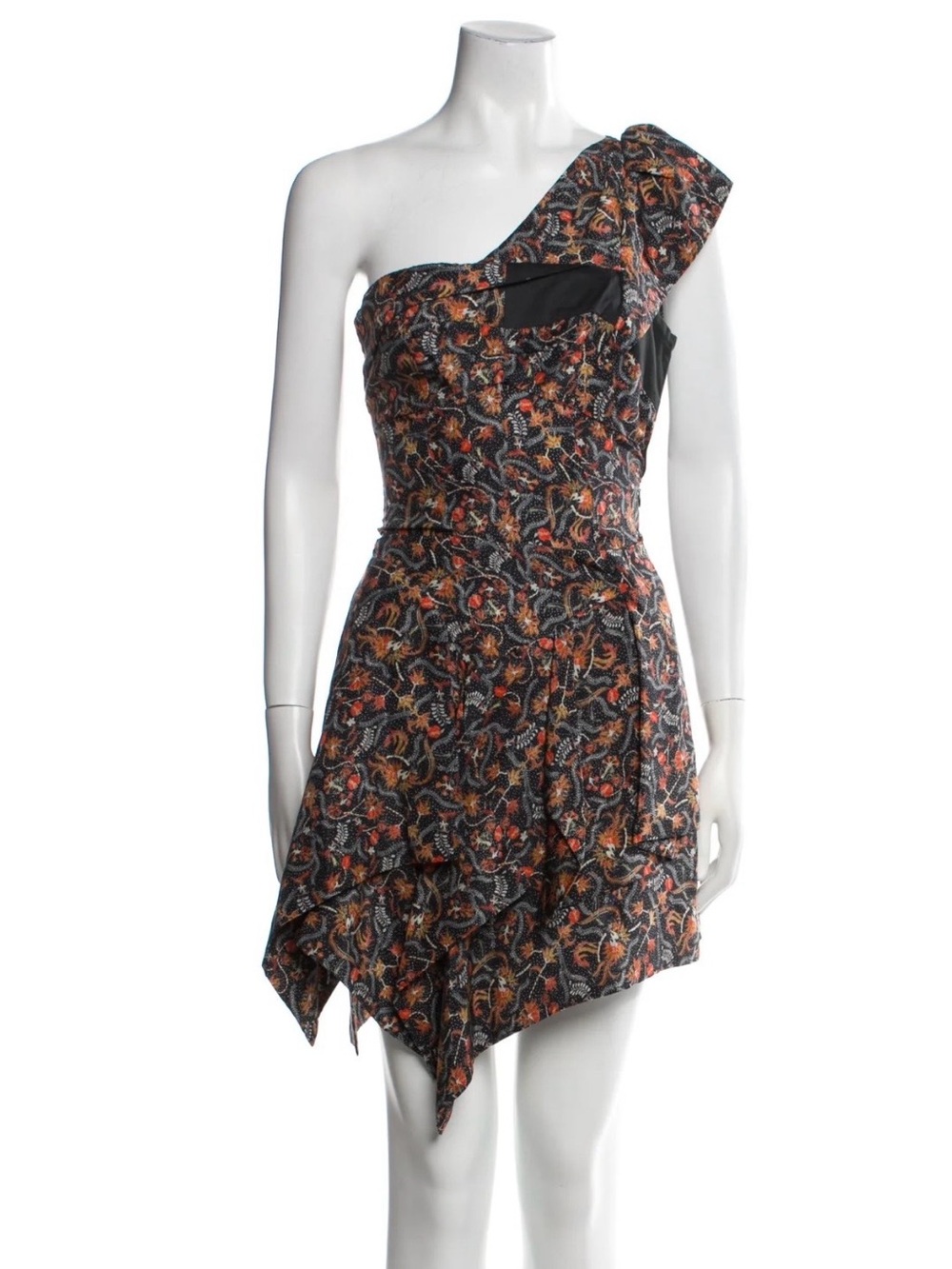 Isabel Marant Silk Floral Asymmetrical One Shoulder Dress